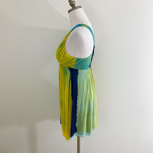 Vintage 90s/Y2K Vivienne Tam Blue & Yellow Halter Sun Dress Women's Sz Small EUC - Picture 3 of 6